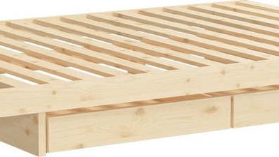 Dvoulůžková postel z borovicového dřeva s úložným prostorem Karup Design Kanso