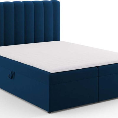 Tmavě modrá boxspring postel s úložným prostorem 160x200 cm Gina – Milo Casa