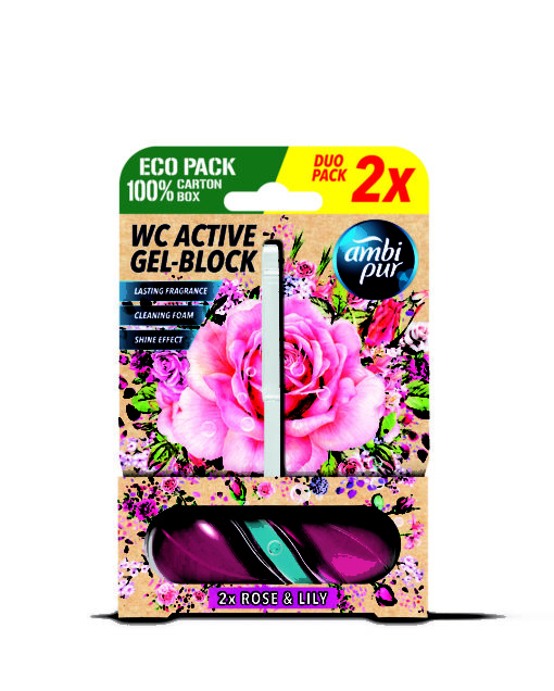 Ambipur WC Active gel-blok růže & lilie 2x 45 g